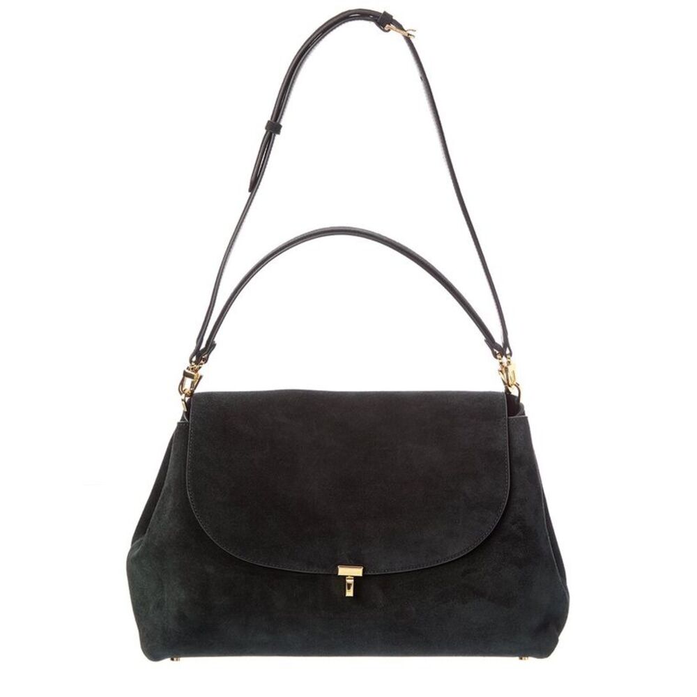 Toteme T-Lock Suede Shoulder Bag, Black